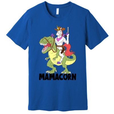 Mama Unicorn Riding Dinosaur Trex Mamacorn Cow Sheriff Gift Premium T-Shirt