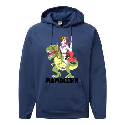 Mama Unicorn Riding Dinosaur Trex Mamacorn Cow Sheriff Gift Performance Fleece Hoodie