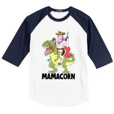 Mama Unicorn Riding Dinosaur Trex Mamacorn Cow Sheriff Gift Baseball Sleeve Shirt