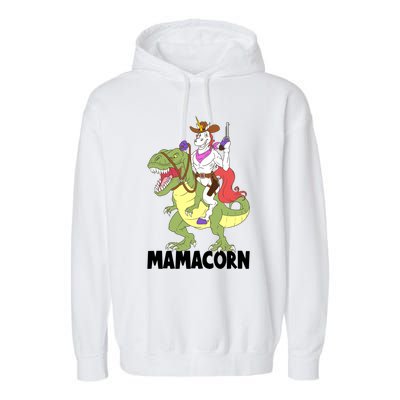 Mama Unicorn Riding Dinosaur Trex Mamacorn Cow Sheriff Gift Garment-Dyed Fleece Hoodie