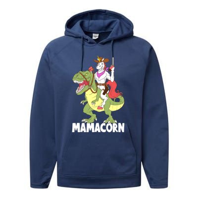 Mama Unicorn Riding Trex Dinosaur Mamacorn Cow Sheriff Great Gift Performance Fleece Hoodie