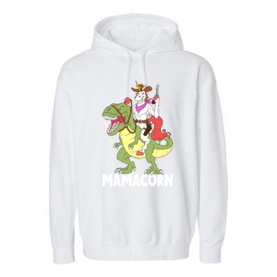 Mama Unicorn Riding Trex Dinosaur Mamacorn Cow Sheriff Great Gift Garment-Dyed Fleece Hoodie