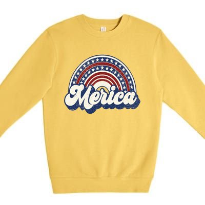 Merica Usa Rainbow America Retro 4th Of July Cute Gift Premium Crewneck Sweatshirt