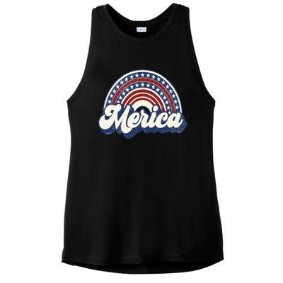 Merica Usa Rainbow America Retro 4th Of July Cute Gift Ladies PosiCharge Tri-Blend Wicking Tank