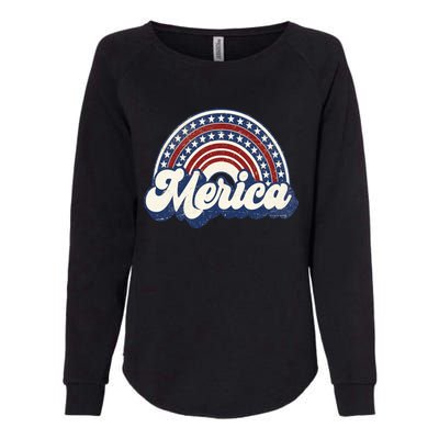 Merica Usa Rainbow America Retro 4th Of July Cute Gift Womens California Wash Sweatshirt