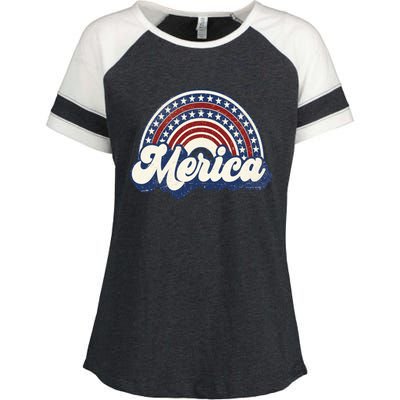 Merica Usa Rainbow America Retro 4th Of July Cute Gift Enza Ladies Jersey Colorblock Tee