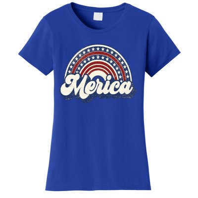 Merica Usa Rainbow America Retro 4th Of July Cute Gift Women's T-Shirt