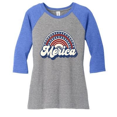 Merica Usa Rainbow America Retro 4th Of July Cute Gift Women's Tri-Blend 3/4-Sleeve Raglan Shirt