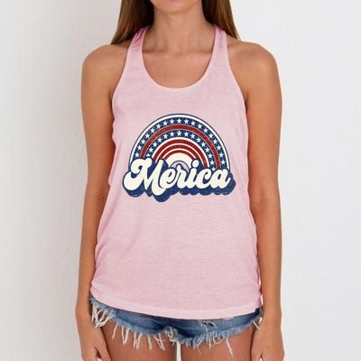 Merica Usa Rainbow America Retro 4th Of July Cute Gift Women's Knotted Racerback Tank