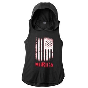 Murica American Flag Patriotic Ladies PosiCharge Tri-Blend Wicking Draft Hoodie Tank