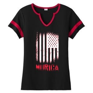 Murica American Flag Patriotic Ladies Halftime Notch Neck Tee