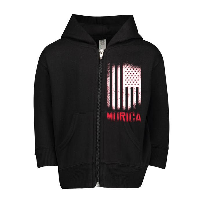 Murica American Flag Patriotic Toddler Zip Fleece Hoodie