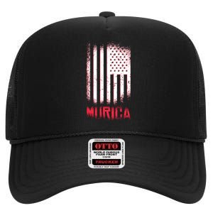 Murica American Flag Patriotic High Crown Mesh Back Trucker Hat