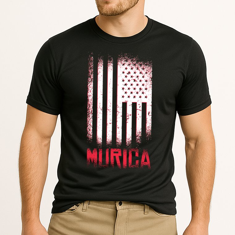 Murica American Flag Patriotic Cooling Performance Crew T-Shirt