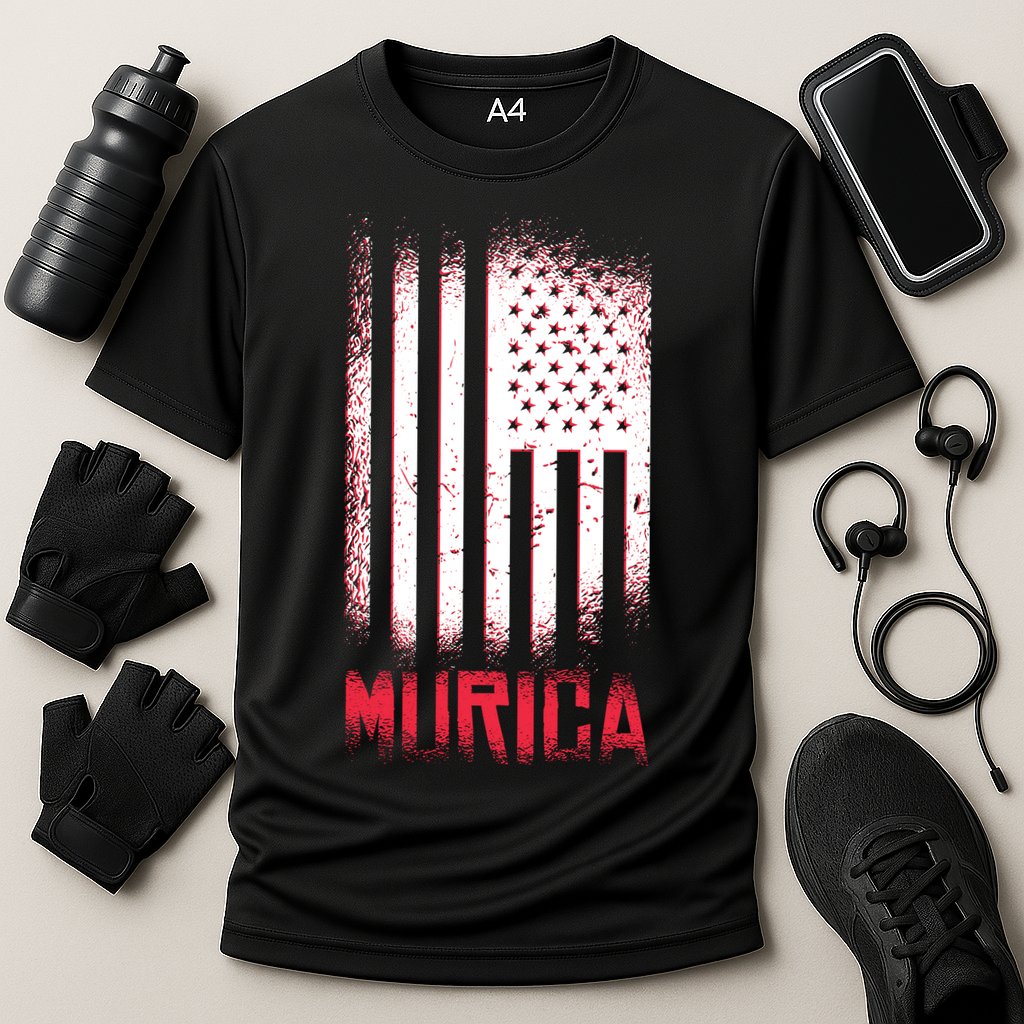 Murica American Flag Patriotic Cooling Performance Crew T-Shirt