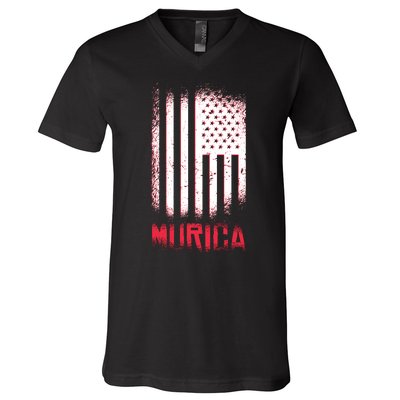 Murica American Flag Patriotic V-Neck T-Shirt