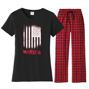 Murica American Flag Patriotic Women's Flannel Pajama Set