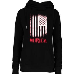 Murica American Flag Patriotic Womens Funnel Neck Pullover Hood