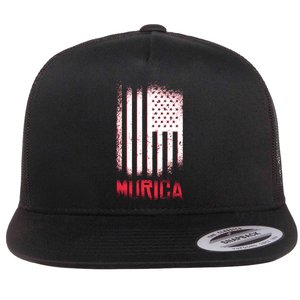 Murica American Flag Patriotic Flat Bill Trucker Hat