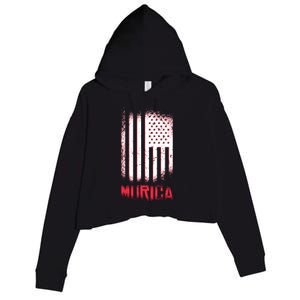 Murica American Flag Patriotic Crop Fleece Hoodie