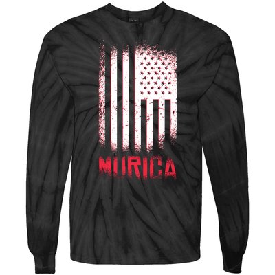 Murica American Flag Patriotic Tie-Dye Long Sleeve Shirt