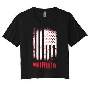 Murica American Flag Patriotic Women's Crop Top Tee