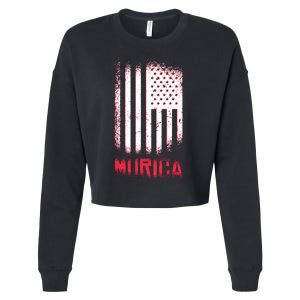 Murica American Flag Patriotic Cropped Pullover Crew