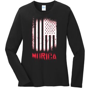 Murica American Flag Patriotic Ladies Long Sleeve Shirt