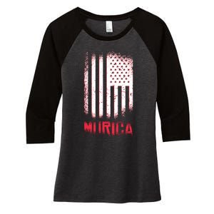 Murica American Flag Patriotic Women's Tri-Blend 3/4-Sleeve Raglan Shirt