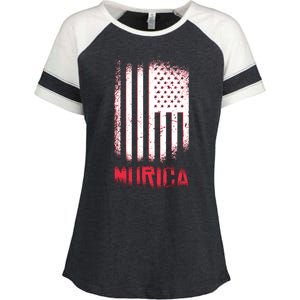 Murica American Flag Patriotic Enza Ladies Jersey Colorblock Tee