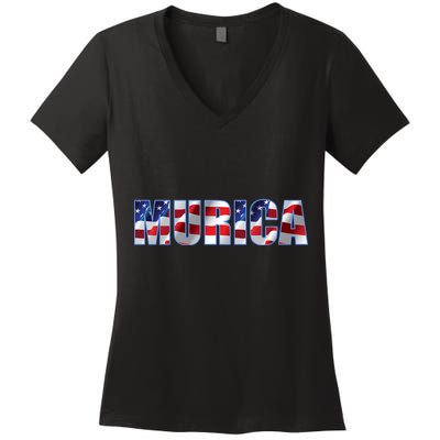 Murica Fourth of July USA Retro Vintage Style Women's V-Neck T-Shirt