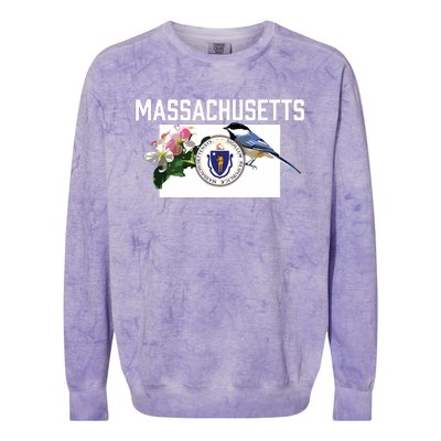 Massachusetts Us State Flag With State Bird Flower Colorblast Crewneck Sweatshirt