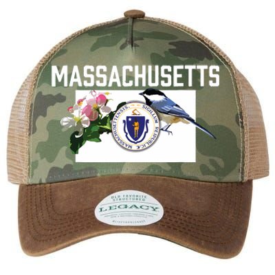 Massachusetts Us State Flag With State Bird Flower Legacy Tie Dye Trucker Hat