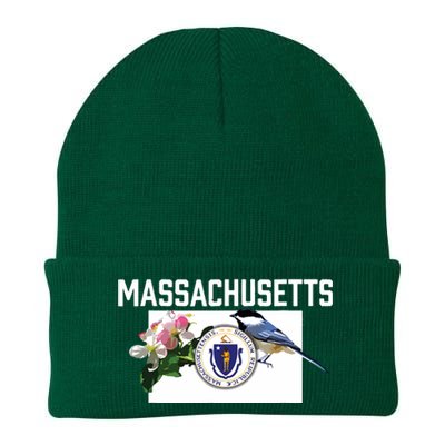 Massachusetts Us State Flag With State Bird Flower Knit Cap Winter Beanie