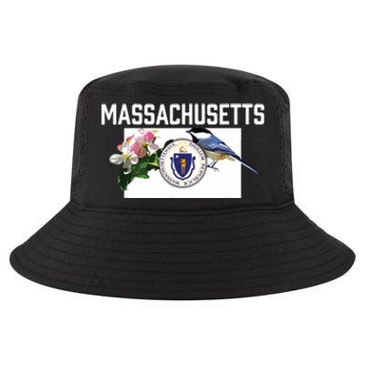 Massachusetts Us State Flag With State Bird Flower Cool Comfort Performance Bucket Hat