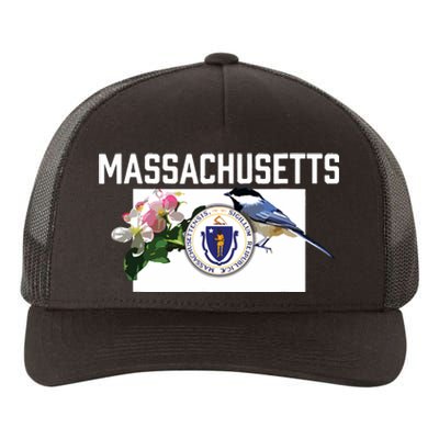 Massachusetts Us State Flag With State Bird Flower Yupoong Adult 5-Panel Trucker Hat