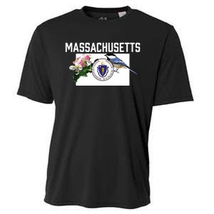 Massachusetts Us State Flag With State Bird Flower Cooling Performance Crew T-Shirt