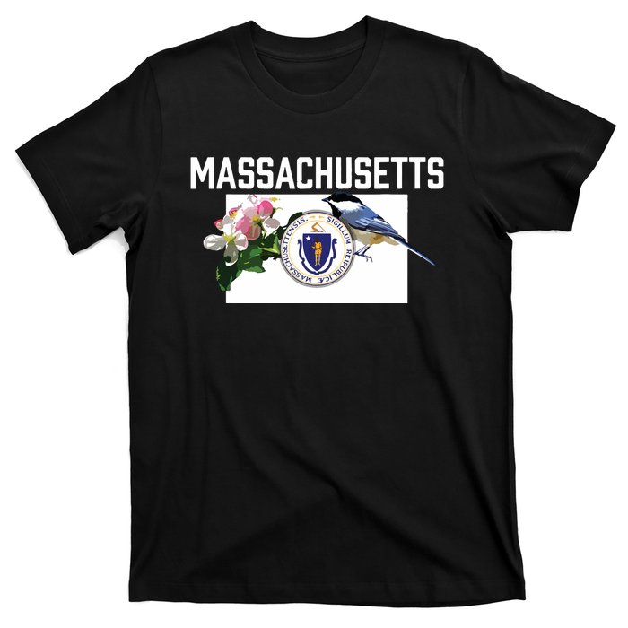 Massachusetts Us State Flag With State Bird Flower T-Shirt