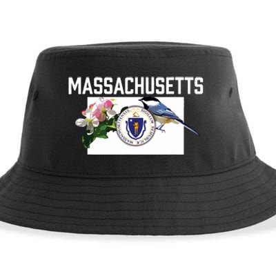 Massachusetts Us State Flag With State Bird Flower Sustainable Bucket Hat