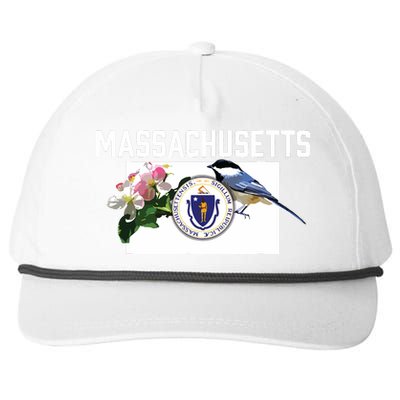 Massachusetts Us State Flag With State Bird Flower Snapback Five-Panel Rope Hat