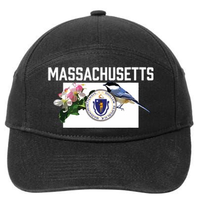 Massachusetts Us State Flag With State Bird Flower 7-Panel Snapback Hat