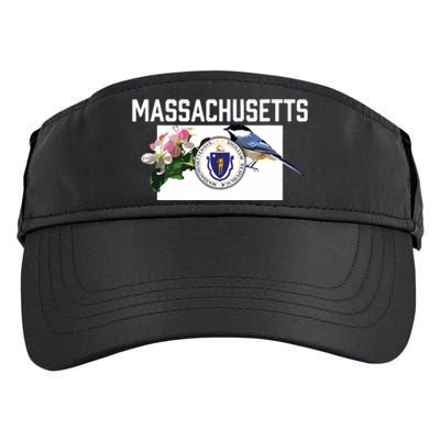 Massachusetts Us State Flag With State Bird Flower Adult Drive Performance Visor