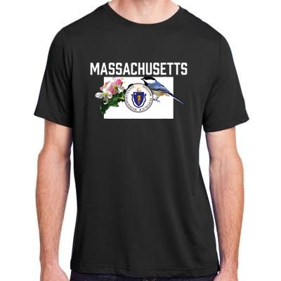 Massachusetts Us State Flag With State Bird Flower Adult ChromaSoft Performance T-Shirt