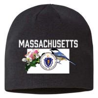 Massachusetts Us State Flag With State Bird Flower Sustainable Beanie