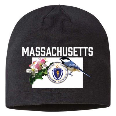 Massachusetts Us State Flag With State Bird Flower Sustainable Beanie