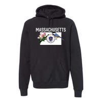 Massachusetts Us State Flag With State Bird Flower Premium Hoodie