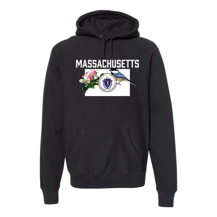 Massachusetts Us State Flag With State Bird Flower Premium Hoodie