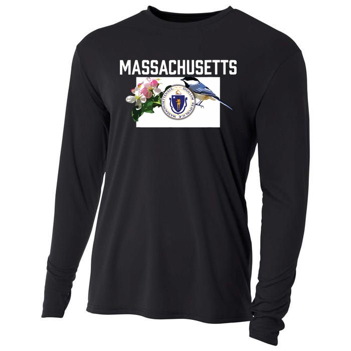 Massachusetts Us State Flag With State Bird Flower Cooling Performance Long Sleeve Crew