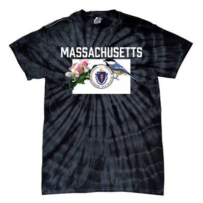 Massachusetts Us State Flag With State Bird Flower Tie-Dye T-Shirt