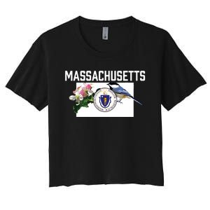 Massachusetts Us State Flag With State Bird Flower Women's Crop Top Tee